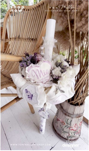 Lumanare de botez cu flori naturale si lavanda Indigo Girl 5